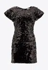 Ganni Sequined Velvet Mini Dress In Black