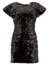 Ganni Sequined Velvet Mini Dress In Black