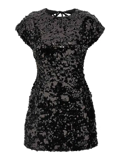 Ganni Sequined Velvet Mini Dress In Black