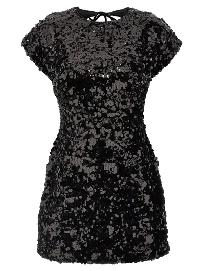 Ganni Sequined Velvet Mini Dress In Black