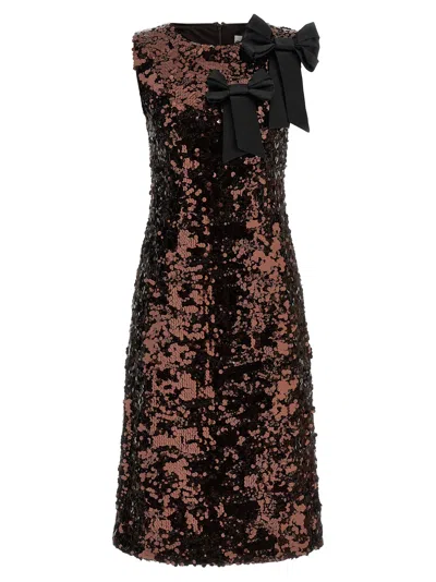 Ganni Demitasse Polyester Velvet Sequins Midi Dress In Brown