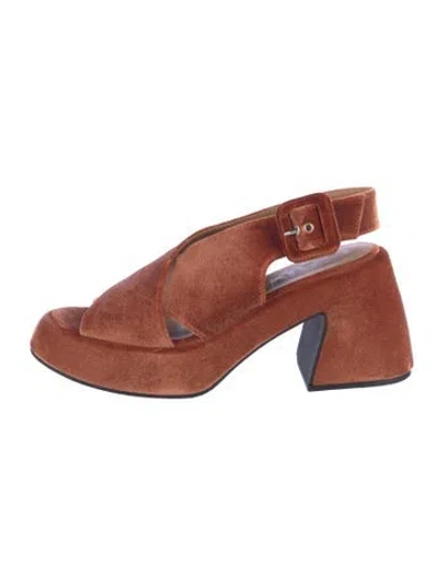 Pre-owned Ganni Velvet Slingback Sandals In Orange