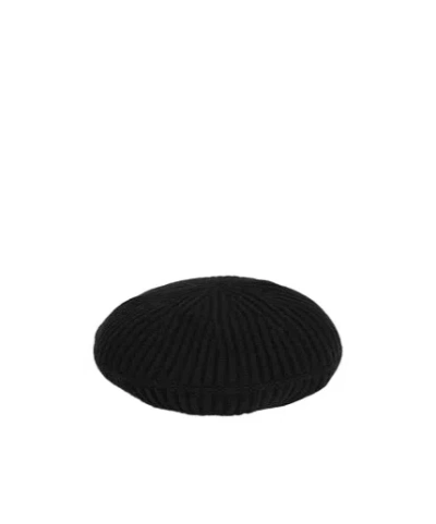 Ganni Vertical Rib Knit Beret In Black