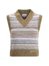 Ganni Womens Military Olive Stripe-pattern Brushed-knit Alpaca And Merino-wool Blend Vest Xl In Military Olive