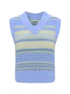 Ganni Women Multicolor Knit Vest With Stripe Motif In Wool Woman In Skyway