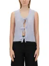 Ganni Heather Blue Sleeveless Cardigan With Bows In Blue