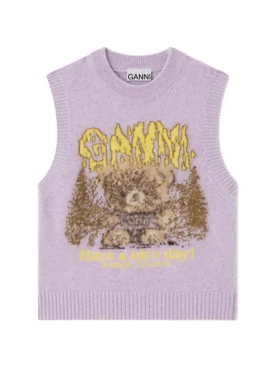 Ganni Knit Vest Casual Style Graphic Design In Purple