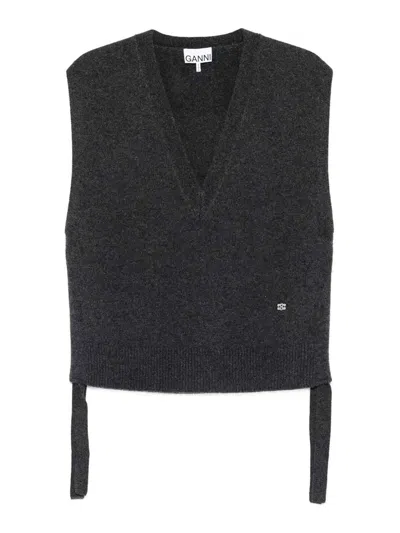 Ganni Vest With Knots In Black