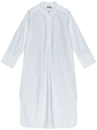 Ganni Organic Cotton Poplin Shirtdress In Bianco Chiari E Naturali