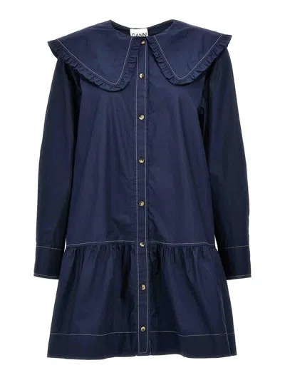 Ganni Mini Chemisier Shirt In Blue