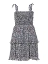 Ganni Pleated Georgette Tie-shoulder Smock Mini Dress In Blue