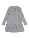 Ganni Womens Black Wide-collar Stripe Organic-cotton Mini Shirt Dress In Negro