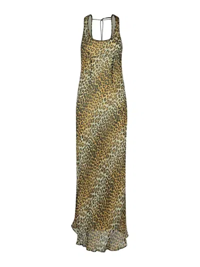 GANNI LEOPARD PRINT VISCOSE LONG DRESS