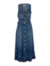 Ganni Denim Light Denim Belt Dress In Blue