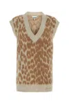 Ganni Leopard Jacquard Oversized Vest In Beige