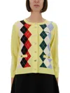 Ganni Knitwear Cardigan With Argyle Pattern And Pockets In Yellow