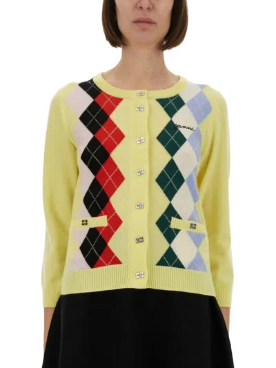 GANNI GANNI VIBRANT ARGYLE CARDIGAN