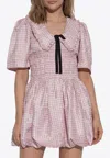 Ganni Vichy Check Shirred Mini Dress In Pink