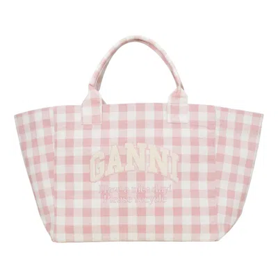Ganni Vichy Check Tote Xxl In Pink