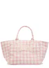 Ganni Vichy Xxl Checked Shopper Canvas Tote