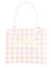 Ganni Tote Bag Checkered Dual Handles In Neutral