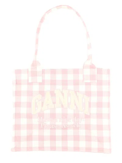 GANNI GANNI "VICKY CHECK" TOTE BAG LARGE