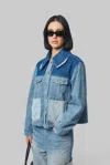 Ganni Patchwork Denim Short Jacket Mid Blue Vintage In Blue