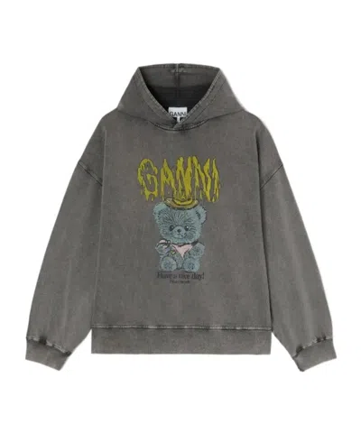 Ganni Vintage Wash Hoodie In Gray