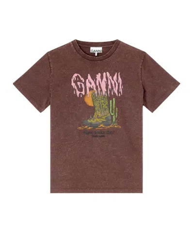 Ganni Vintage Wash T-shirt In Brown
