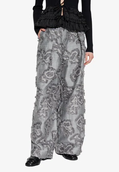 Ganni Vintage-effect Wide-leg Pants In Gray
