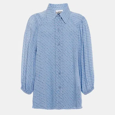 Pre-owned Ganni Viscose 3 Quarter Sleeves Top 34 In Blue