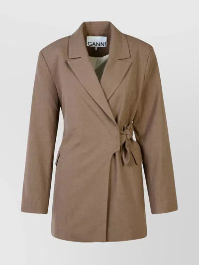 Ganni Shiitake Viscose Blend Blazer In Brown