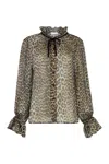 Ganni Printed Viscose Chiffon Tie String Shirt Shirts Animalier In Animal Print
