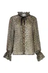 Ganni Printed Viscose Chiffon Tie String Shirt Shirts Animalier In Animal Print