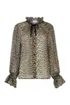 Ganni Printed Viscose Chiffon Tie String Shirt Shirts Animalier In Animal Print