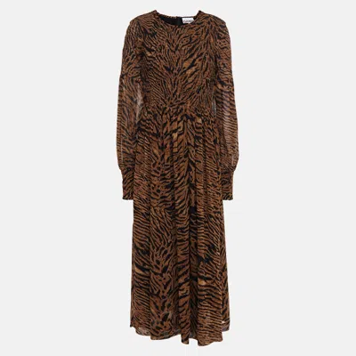 Pre-owned Ganni Viscose Midi Dress 32 In Brown