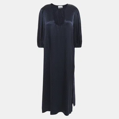 Pre-owned Ganni Viscose Midi Dress 40 In Navy Blue