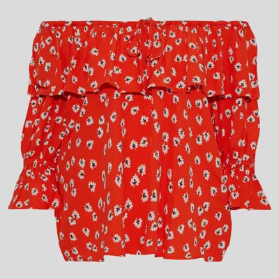 Pre-owned Ganni Viscose Off The Shoulder Top 34 In Red