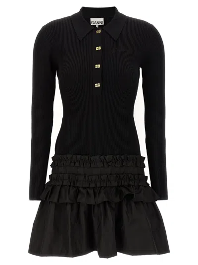 Ganni Viscose Short Women's Dress In Black