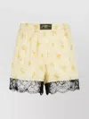 Ganni Viscose Shorts With Floral Pattern And Lace Trim In Yellow