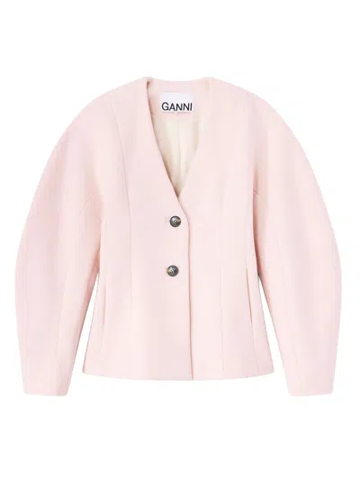 Ganni V-neck Blazer In Pink