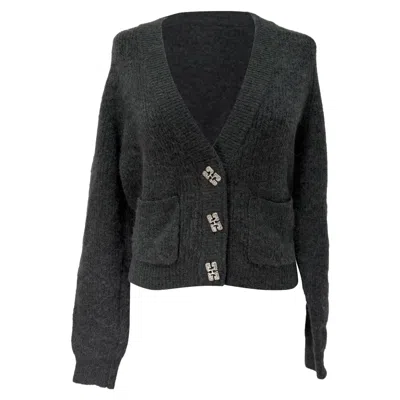 Ganni V-neck Cardigan In Grey Wool In Gray