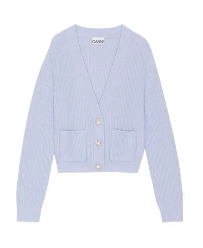 Ganni V-neck Cardigan In Purple