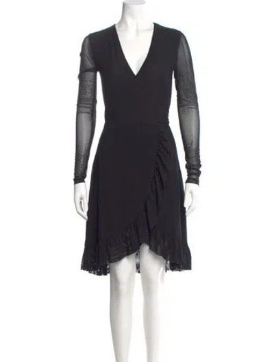 Pre-owned Ganni V-neck Knee-length Dress In Black