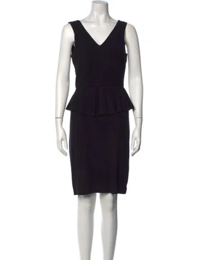 Pre-owned Ganni V-neck Knee-length Dress In Black