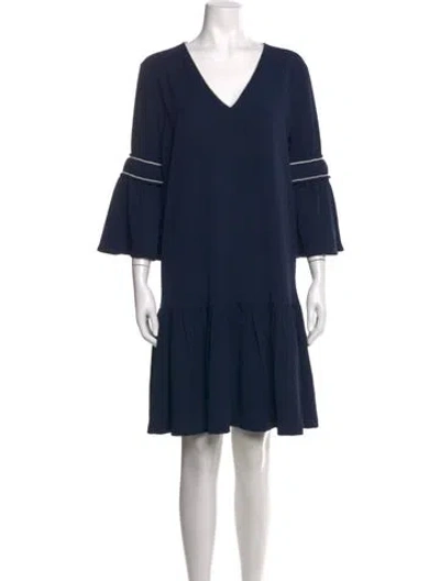 Pre-owned Ganni V-neck Knee-length Dress In Blue