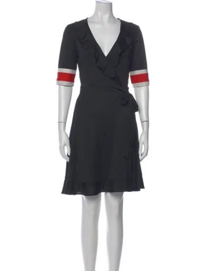 Pre-owned Ganni V-neck Knee-length Dress In Gray
