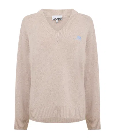 Ganni V-neck Knit Sweater In Multi