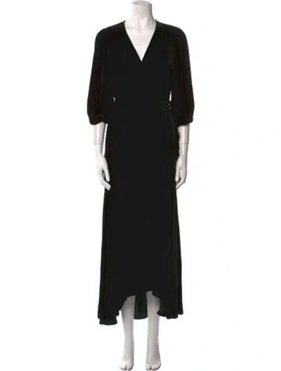 Pre-owned Ganni V-neck Long Dress In Black