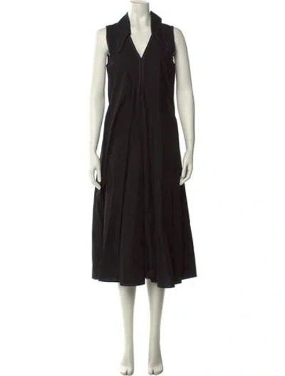Pre-owned Ganni V-neck Long Dress In Black